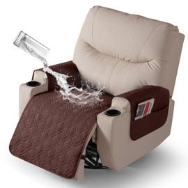 VANSOFY Recliner Chair Covers 100% Waterproof Seat Cover with Arm Reclining Cover Non-Slip Recliner Chair Covers Furniture Protector Washable Slipcover with Pocket for Pets, Dogs(Coffee, 25")