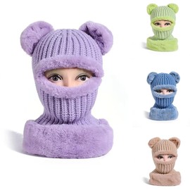 WUODHTW Balaclava Face Mask Beanie Winter Scarf Earmuffs Set Knit Hats Ears Funny Hat Warm Knit Rabbit Crochet Skull Cap Green