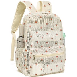 CAMTOP Mesh Backpack Kids Boys Girls Bookbag See Through Preschool Backpacks Casual Daypack for School Beach Travel Sport (Beige Strawberry)