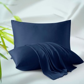 Toddler Size Pillow Protectors Viscose Derived from Bamboo - Set of 2 Zippered, 400 Thread Count Cooling Pillow Case Soft 13"x18" (2 Pcs, Navy Blue,Toddler)