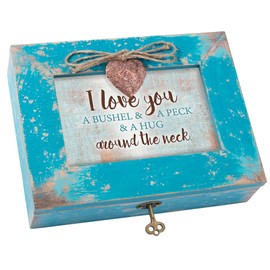 Cottage Garden I Love You a Bushel and a Peck Teal Wood Locket Jewelry Music Box Plays Tune You are My Sunshine