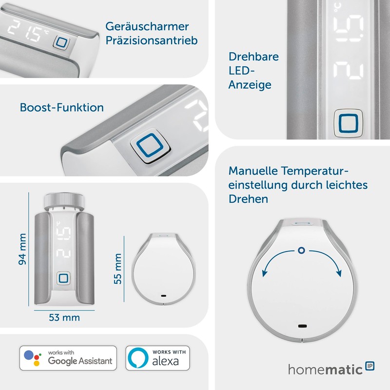 Homematic IP Smart Home Radiator Thermostat – Evo, Silver, Digital,