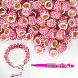 100pcs 11mm Large Hole Rhinestone Spacer Beads for Jewelry Making, DIY Crafts, Beadable Pens - Sparkly European Crystal Bulk Beads with Storage Case (Champagne Pink)