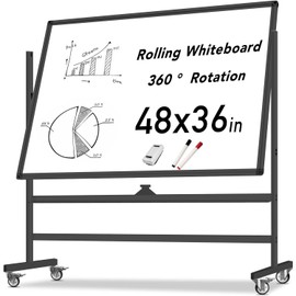 Large Mobile Dry Erase Board 48×32 inch Height Adjust Double Sided WhiteBoard, Rolling Stand with Aluminum Frame for Home Office Classroom