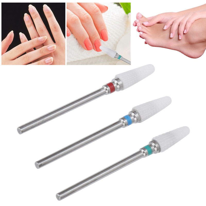 3pcs Ceramic Nail Drill Bit Set Gel Removal Nail Polishing
