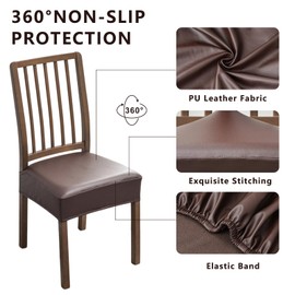 NILUOH Waterproof Seat Covers for Dining Room Chairs Set of 6, Pu Leather Chair Seat Slipcovers Dining Chair Cover Removable Washable Chair Protctor Cover, Rear Covers (PU-Coffee)