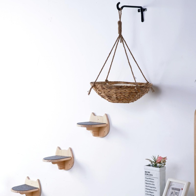 SHENGOCASE Cat Hammock with 3 Steps and Wall Hook, Wall