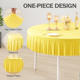 6 Pack Yellow Round Spandex Tablecloth for 60 inch Table, Wrinkle Free Stretchy 120inch Fitted 5FT Round Table Cloths Cover with Skirt for Wedding Birthday Party Dining Banquet Events