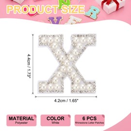 PATIKIL Rhinestone Letters Patches, 6 Pcs Initial Letter X Self-Adhesive Patch Embroidered Fabric 1.73 Inch Alphabet Stickers for Clothes Hats Makeup Bags DIY, White