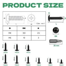 Jyvex Pack of 200 Tapping Screws Black, M4 x 16 mm Wood Screws Black, Screws for Acoustic Panels, Flat Head Screws Wood, Flat Head Screws with Phillips Head in Black with Phillips Bit