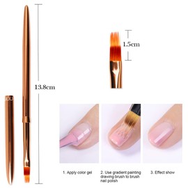 SILPECWEE 1Pc Kolinsky Nail Art Brushes, Ombre Nail Brush Rose Gold Acrylic Nail Design Tool Gradient Color Painting Pen Professional Manicure Brushes Nail Art Tools