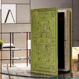 DROFELY Decorative Book Box Vintage Style Fake Book Olive Green Faux Leather Embossed Book Box Vintage Book Storage Box 3-03，Christmas decorations, Christmas gifts