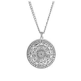 VASSAGO Stainless Steel Seal of The 7 Archangels Pendant Necklace Saint Michael Necklace Spiritual Talisman Amulet Witch Pagan Jewelry for Men Women (Steel1)