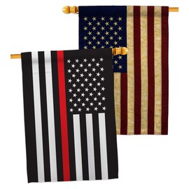 Thin Red Line House Flag - Pack Armed Forces Service All Branches Support Honor United State American Military Veteran USA Vintage Applique - Banner Small Garden Yard Gift Double-Sided 28 X 40
