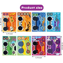 Cartoon Make a Face Stickers, 24 Pieces DIY Puzzle Stickers, Birthday Party Favours. (Monster Truck)