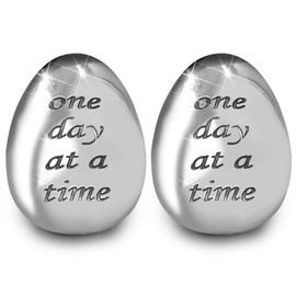 ForFine Soothing Stone Thumb Stones Relieve Anxiety Stones Lucky Inspirational Gift for Parent Family Friend, Meaning One Day at a Time (Glossy Silver, 2)