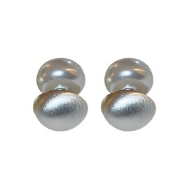 Double Sided Front Back Stud Earrings Half-ball Matte Faux Pearl Cartilage Ear Jacket Studs 2 In 1 Earring Fashion Jewelry Gifts Party Birthday (Silvery)