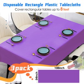 YSYJ 3 Pack Purple Plastic Tablecloth Disposable Rectangular Table Cloth 54 x 108 Inch Table Cover for Parties