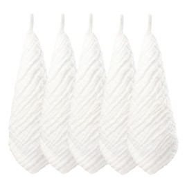 MOMSMENU Baby Washcloths Muslin Baby Washcloth 100% Natural Cotton 6 Layer Gauze Supersoft Newborn 12x12Inch 5 Pack White