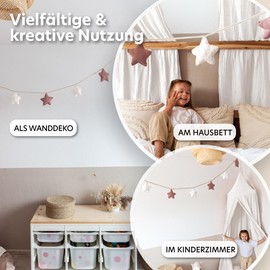 LILIMAUS Star Bunting Fabric [with Gold Appliqué in 12 Colours] Bunting Children's Room - 100% Cotton Handmade - Muslin Bunting - House Bed Decoration Girls & Boys - Decorative Baby Room