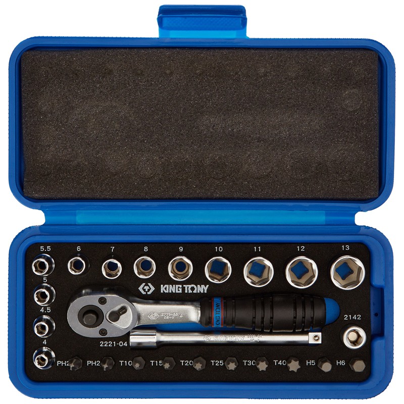 KING TONY 2525MRE Ratchet and Socket Set, 1/4-inch
