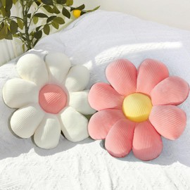 Duscdesp 2 Pcs Flower Pillow,Cute Pillows Floor Cushion 48cm Flower Cushion,Floor Pillow Floor Cushions for Kids Girls,Aesthetic Room Sofa Chair Decor (Pink+White, 48CM)