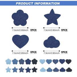 Denim Iron on Patches for Clothes 20pcs Fabric Repair Patch Embroidery Iron on Denim Patches for Jeans Sew Clothing Repair 4 Styles