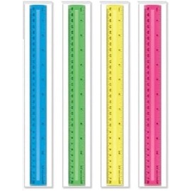 BG Shatter Resistant Plastic Rulers 12 Inch/30cm, Assorted Bright Colours - Pack of 4