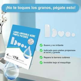 Parches para Espinillas para Cara, Vendajes de Hidrocoloides Grandes en 4 Medidas, Parches de Acné de Hidrocoloides Invisibles para Cuidado de Imperfe
