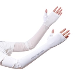 [Ciyar] 日焼け防止手袋 アームカバー 指掛けタイプ 女性向け UPF50+ 腕カバー UV手袋 5本指出し夏 紫外線対策 通気性 伸縮性 吸汗速乾 滑り止め アウトドア 手荒れ対策 通勤 通学 運転 自転車 White