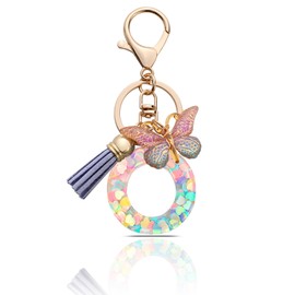 MORSUNBELA Keyring Letter Keyring Girl Key Ring Initial Letter Keyring Butterflies for Women, Violet-o