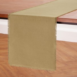 Solino Home Fringe Linen Table Runner 36 Inch – 100% Pure Linen Kelp Short Table Runner 14 x 36 Inch Ideal for Dresser and Coffee Tables