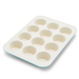 GreenPan Bakewell 12-Cup Muffin Pan, Healthy Ceramic Nonstick Bakeware, PFAS-Free Cupcake Sheet, Durable Baking Tray, Versatile Kitchen Essentials, Easy Clean Muffin Mold,Vibrant Baking Pan, Turquoise