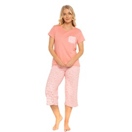 Suzy & Me Ladies 100% Cotton Cropped Pyjamas (BUTTERFLY LACE CORAL 18-20)