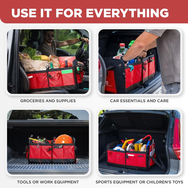 TRUNKCRATEPRO Red Car Accessories Trunk Organizer for Car, SUV Premium