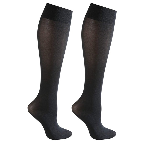 Mild Compression 2 Pair Knee Highs - Wide Calf - Black/Black