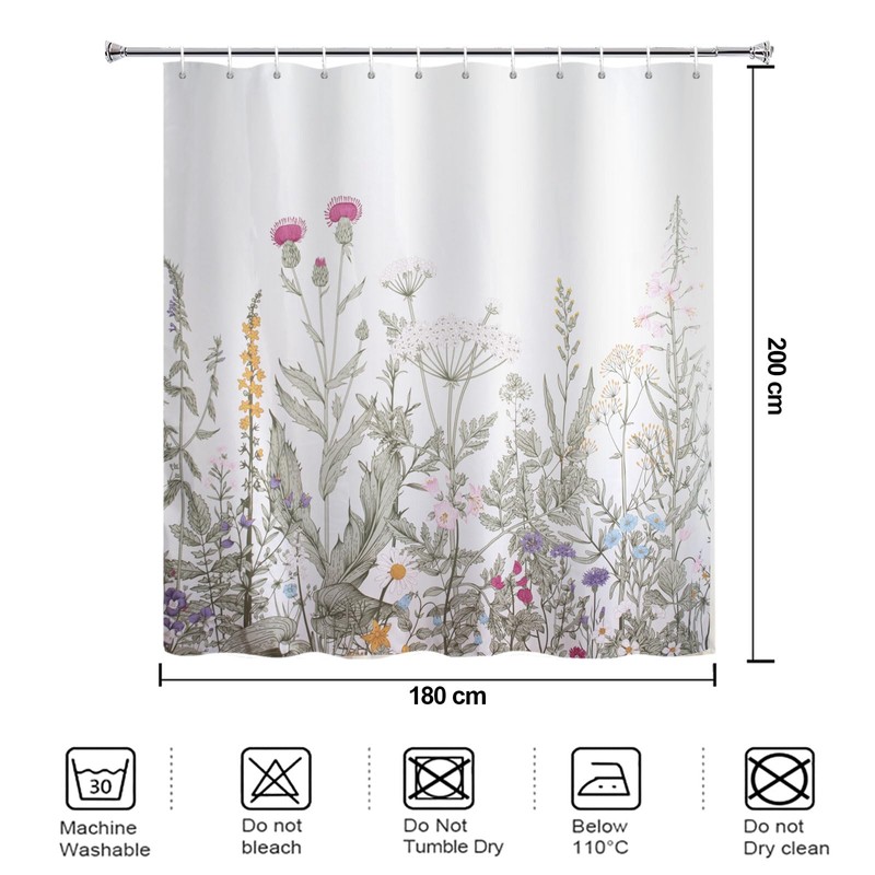 YISURE Long Shower Curtain 200cm Drop for Bathroom, Green Shower