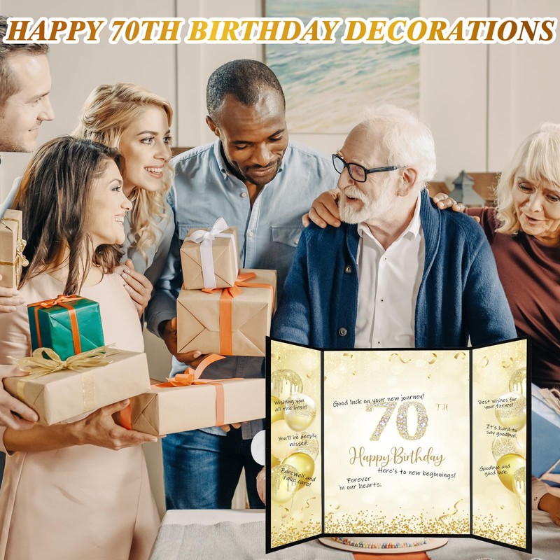 Thboxes 70Th Birthday Guest Book Alternative Sign, Black Gold, 18X12