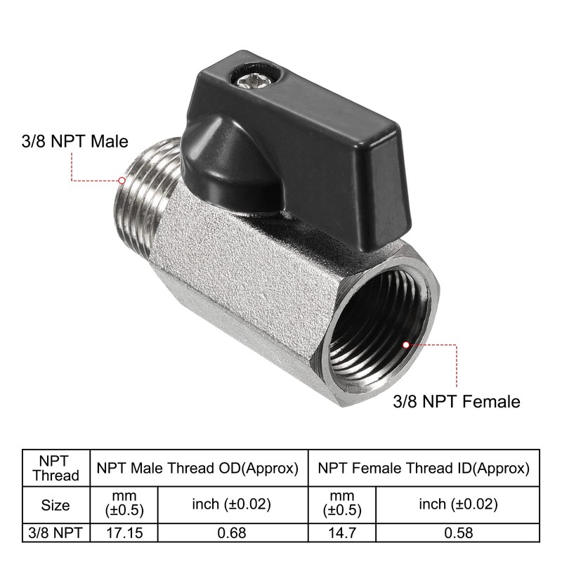 PATIKIL 3/8 NPT Brass Mini Ball Valve, 1 Pack NPT