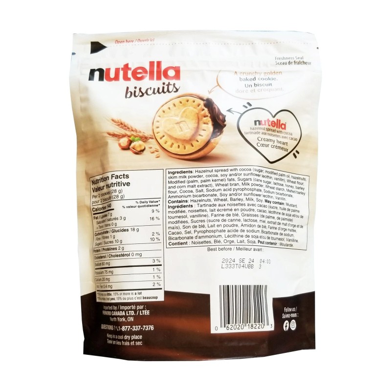 Ferrero Canada Ltd. Nutella Biscuits Cookies with Nutella Hazelnut Spread,