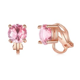 LAVINA Brilliant Cut 2 Carat Classic Trendy CZ Solitaire Clip On Earrings Silver Tone Hypoallergenic Minimalist Earrings For Women Men (Pink-Rose Gold)