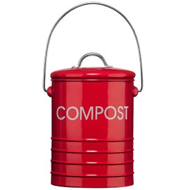 Premier Housewares 0510018 Compost Bin with Handle Diameter 14 x Height 22 cm Red