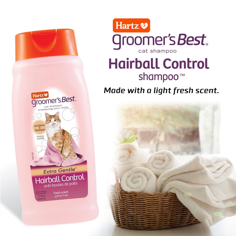 Hartz Groomer's Best Cat Shampoo, Extra Gentle Hairball Control, 15