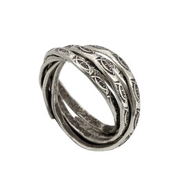 81stgeneration Women's 999 Fine Silver Karen Hill Tribe Russian Style 5 Band Fish Pattern Ring