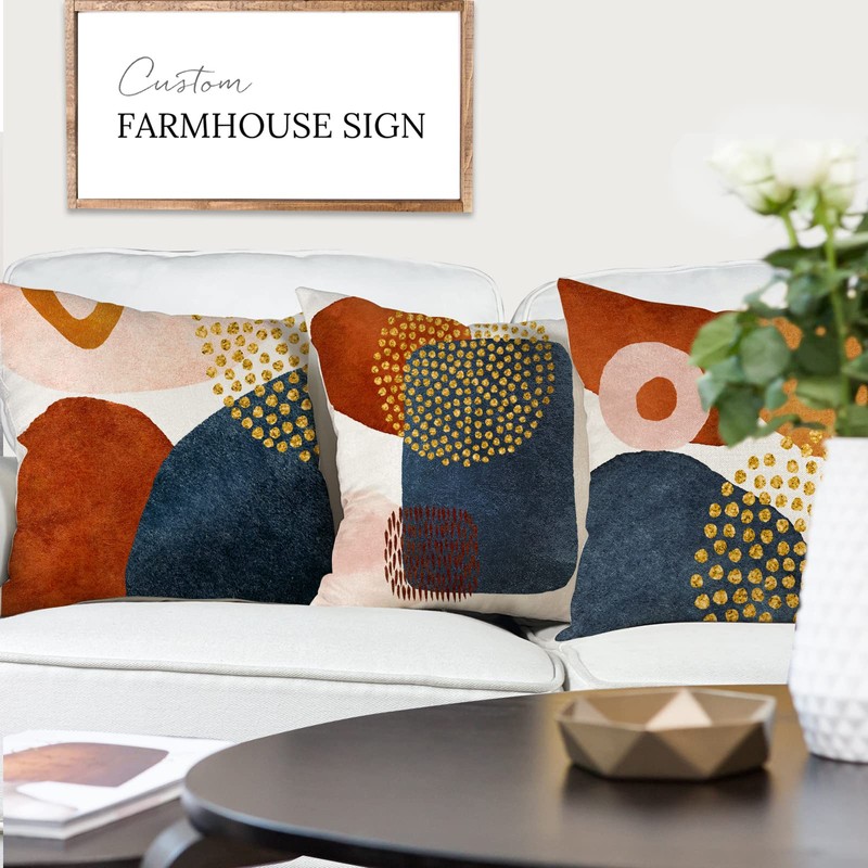 YCOLL Cushion Covers, Set of 4, Linen, Decorative, Geometric Pattern,