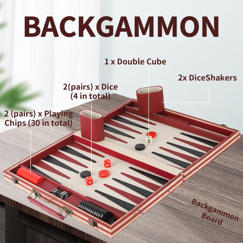 15 Inches Backgammon Sets for Adults Leather Travel Backgammon Set
