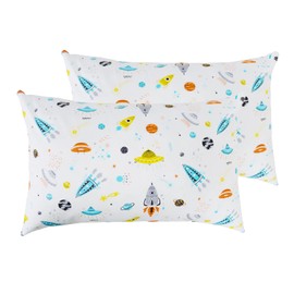 Space Galaxy Kids Pillowcases, 2 Pack Cotton Breathable Toddler Pillow Cover Soft Pillow Shams, Travel Pillow Cases with Envelope Closure for Bedding, Standard 20" X 30" Pillowcase