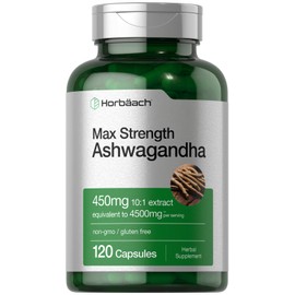 Horbäach Ashwagandha Supplement | Max Strength | 120 Capsules | Non-GMO, Gluten Free