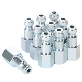 JOROY Air Compressor Accessories Fittings, Automotive T-type, 1/4 Inch Body Size, 1/4 Inch Female Threads Size, Steel Material, 300PSI Max Working Pressure, 10 Pieces Air Hose Plug Set