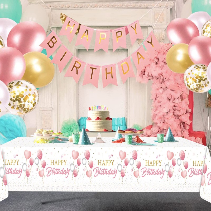 POPOYU Happy Birthday Tablecloth, Table Cloth Party Disposable for Girls